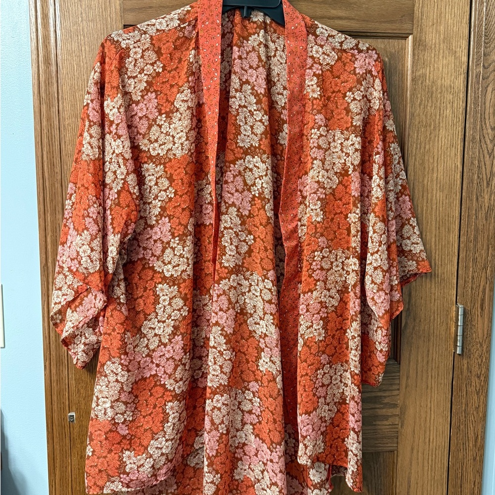 Vibrant Orange and Pink Cardigan Sweater